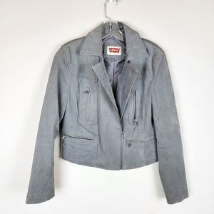 Vintage Levi's Women's Grey Suede Leather Zipper Pockets Moto Jackets Size PS